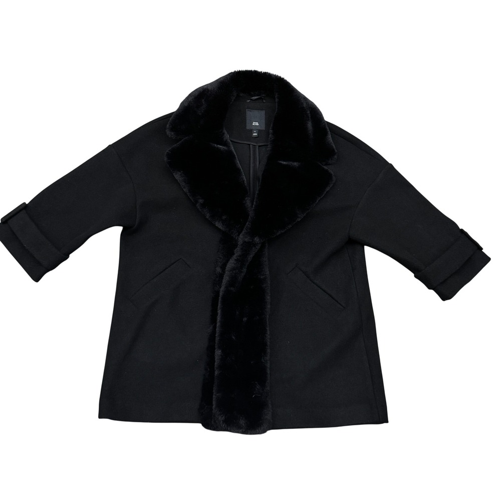 Size Medium - River Island Black Faux Fur Trim Waist Coat